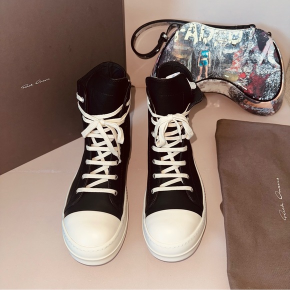 RICK OWENS Black Washed Calf Sneaker - Picture 2 of 5